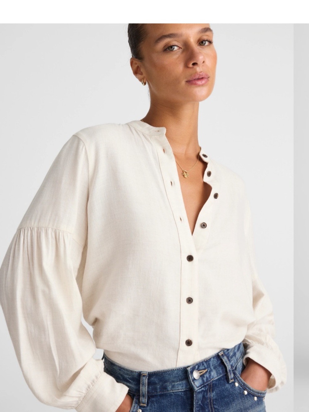 Madewell NWT stand up collar button front shirt in flannel ivory women’s XXS‎